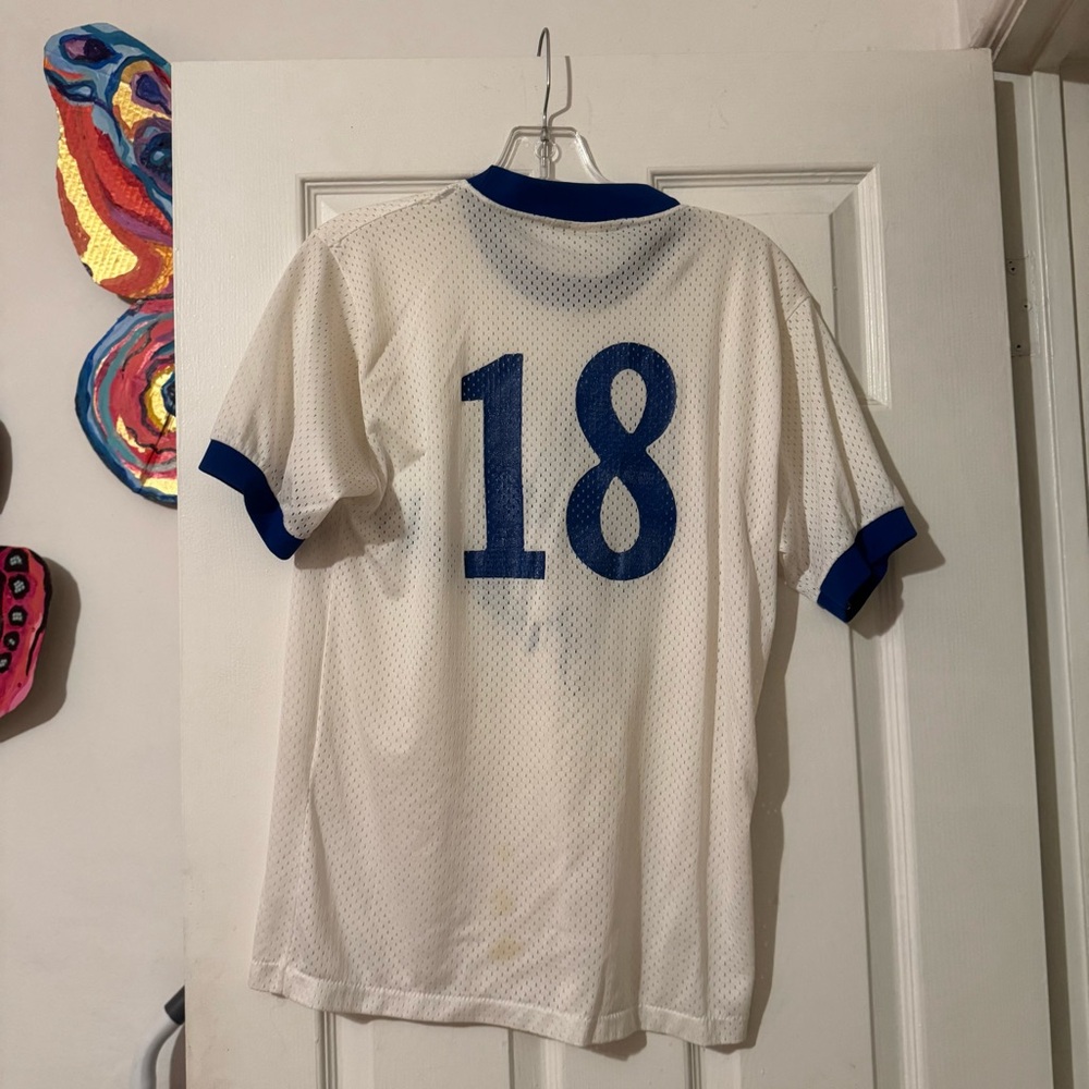 Vintage White and Blue Sports Jersey Tee